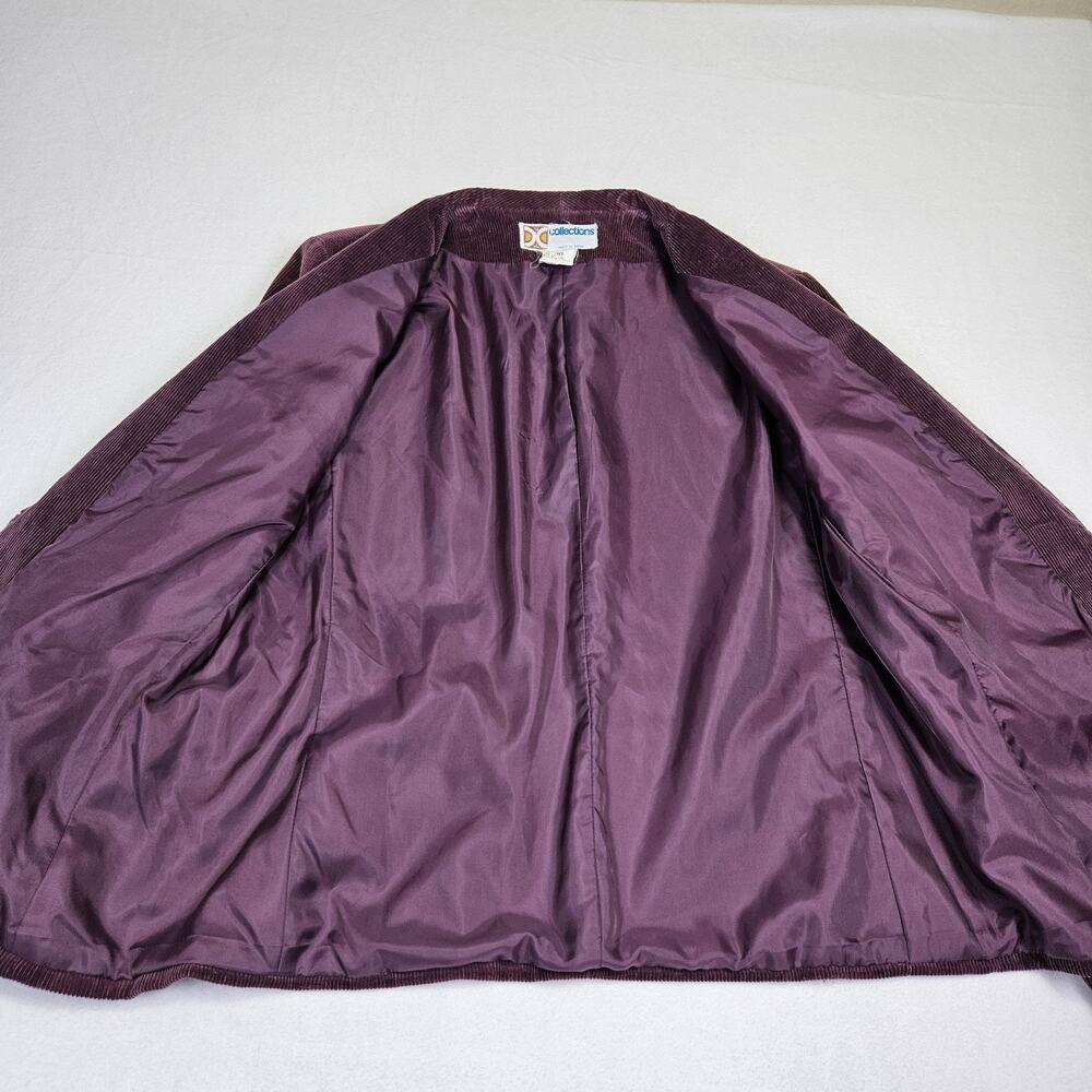 VTG 70s 80s Womens 12 Blazer Corduroy Jacket Japan Leather Button Plum Purple - Picture 10 of 16